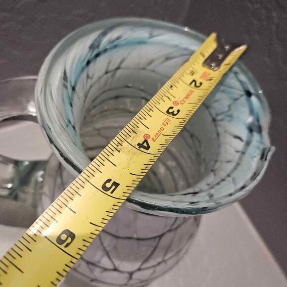 Black and White Art Glass Pitcher White with drizzle 9" - Picture 8 of 8